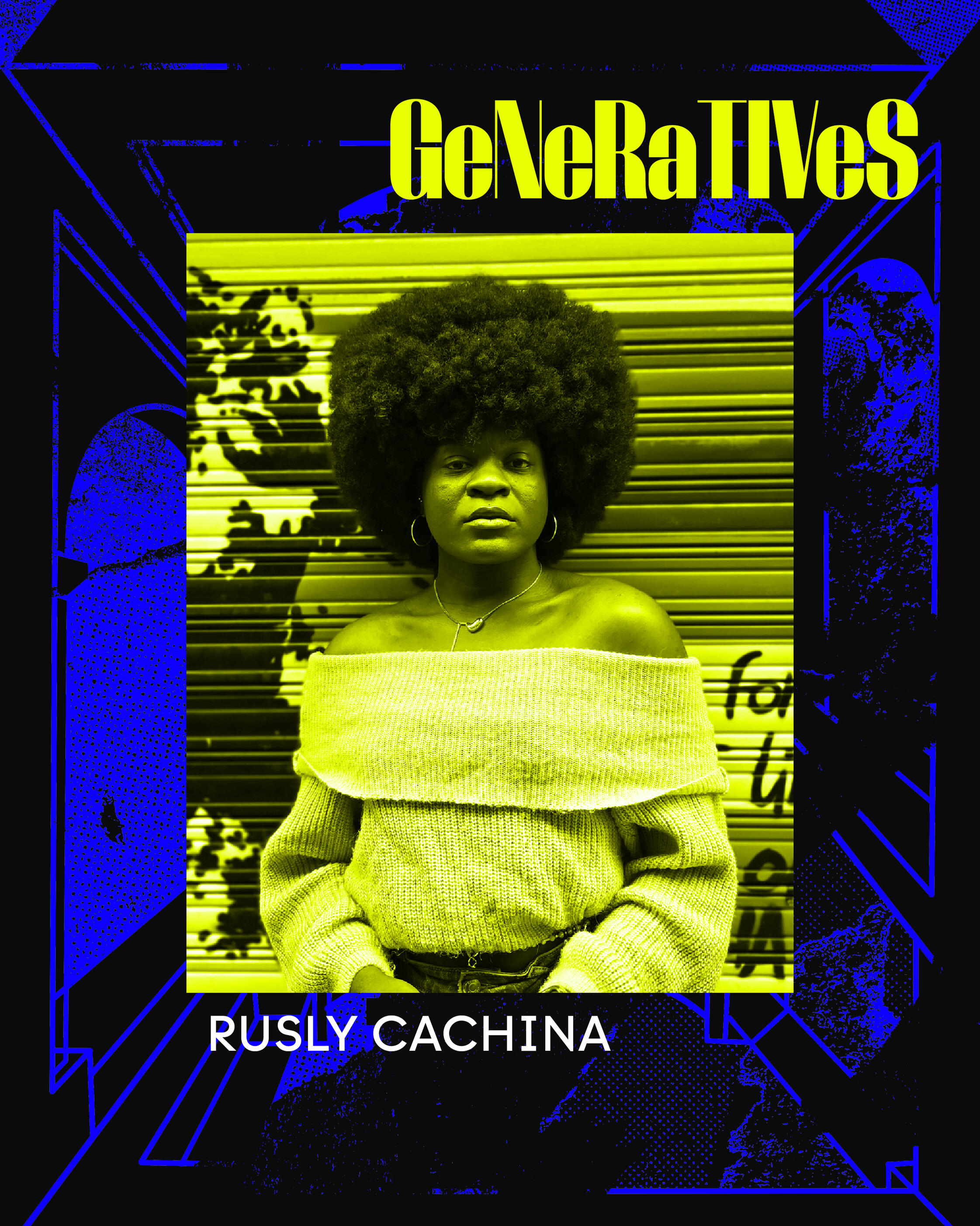 Rusly cachina Cartel de Rusly Cachina posando delante de la persiana de una tienda